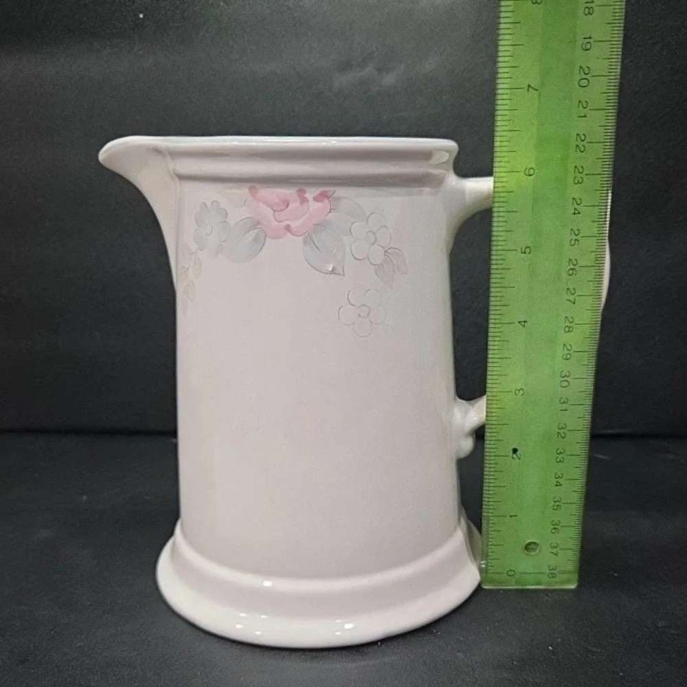 Pfaltzgraff Wyndham Pitcher, Vintage Pink & Blue Flowers Design Floral Tableware